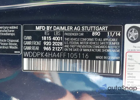 2015 Mercedes-Benz Slk 250 from USA, damaged, VIN WDDPK4HA4FF105116